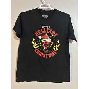 Stranger Things Hellfire Club Christmas T-Shirt Mens Large Black Holiday Graphic